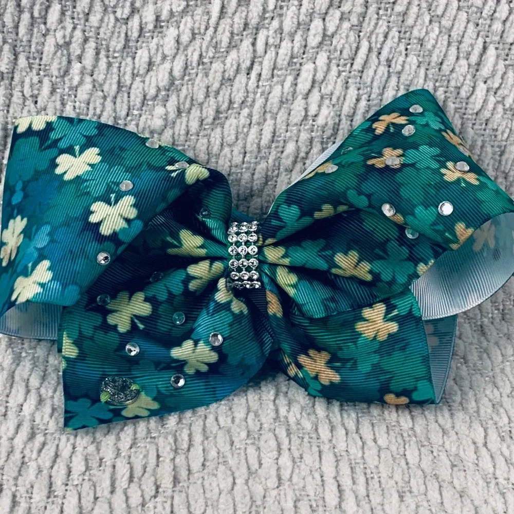 JoJo Siwa Girls Green Shamrock St Patricks Paddies Day Rhinestone Style Bow‎
